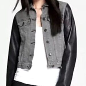 💫 Rag and Bone Grey Denim Jacket Leather Sleeves